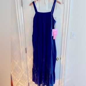 NWT LDT size 8 Navy summer lined poplin maxi dress with pockets